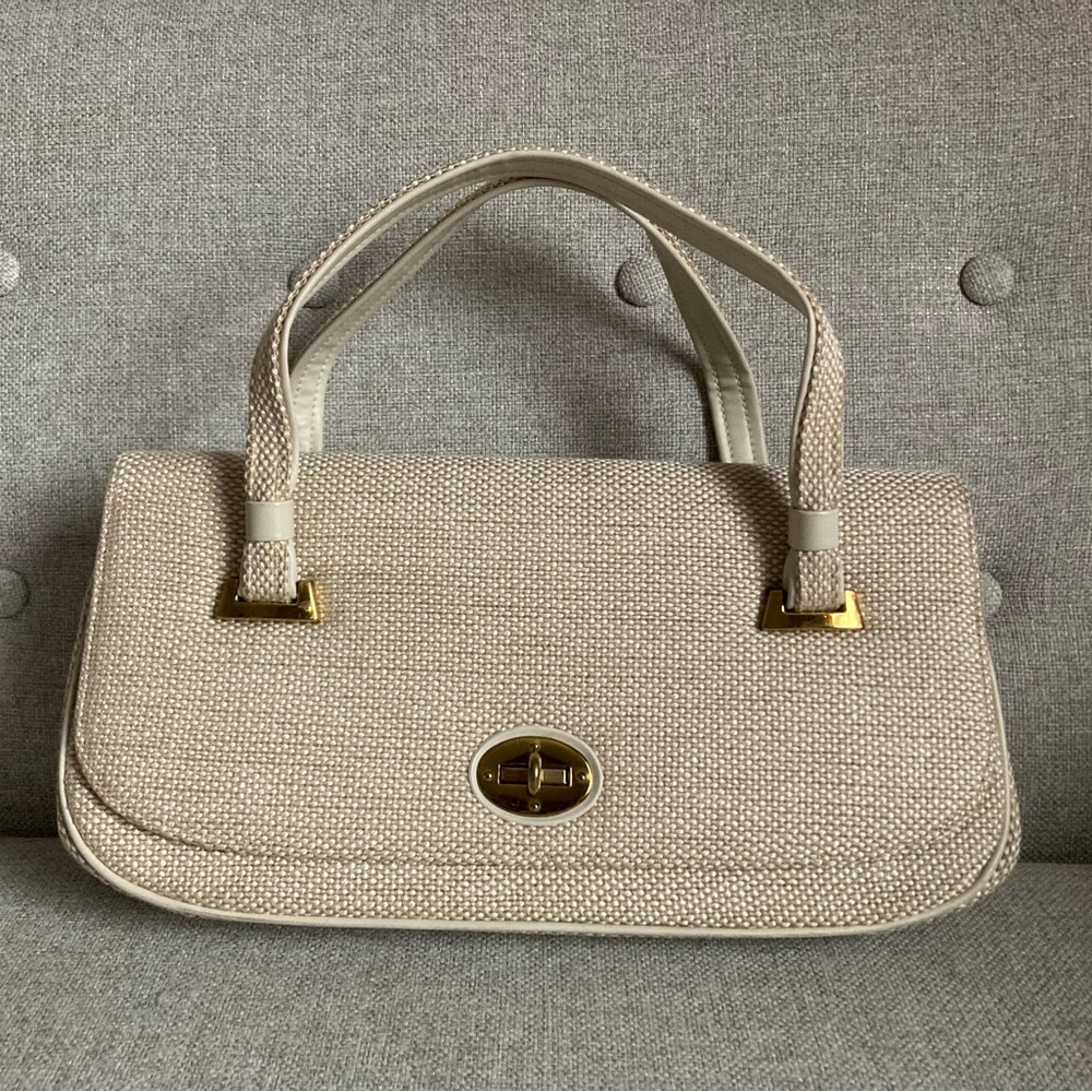 Mid century vintage tan and white tweed purse
